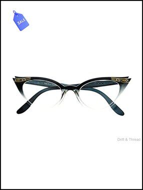 Vintage 50s Cat Eye Glasses Rhinestones Clear Lens Eyewear